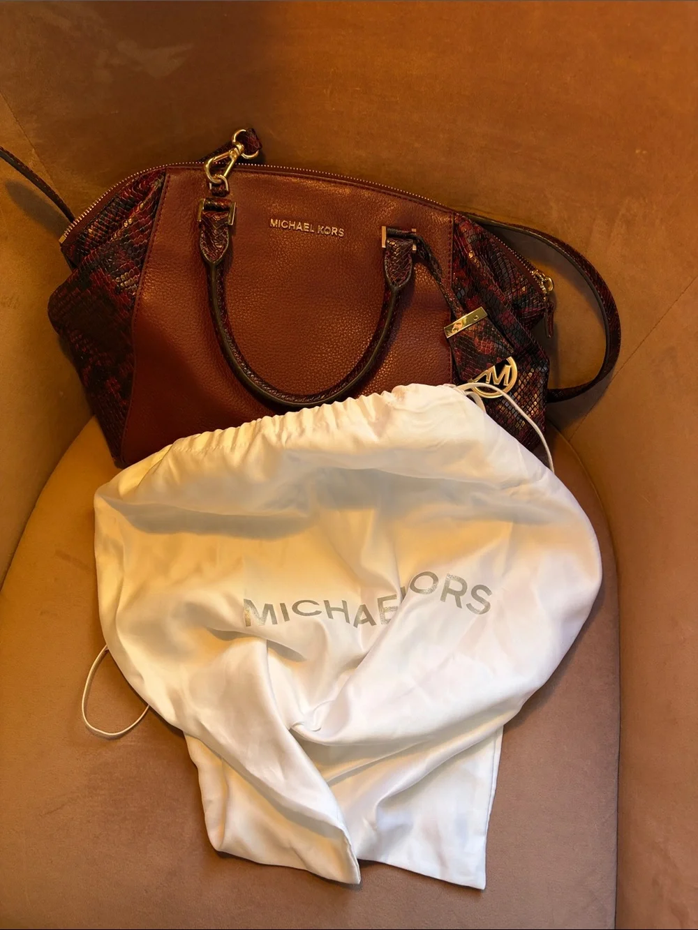 Michael Kors Burgundy Python Embossed Satchel Bag | Excellent Condition - Picture 2 of 8